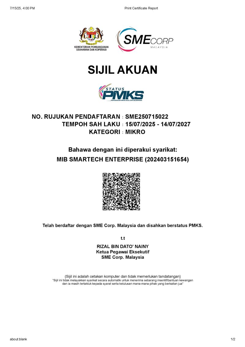SME Corp Malaysia Certificate